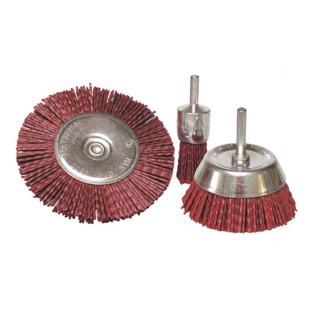 3 brosses pinceau/circulaire/conique – fil nylon – grain 80 LEMAN