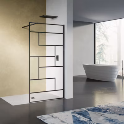 GRAND VERRE Paroi de douche design moderne 120×200 verre trempé d&rsquo;épaisseur 8 mm sérigraphie linéaire noir mat