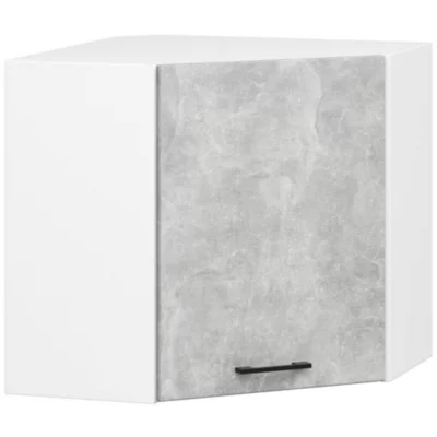 Meuble de cuisine suspendue d&rsquo;angle : 1 porte, 2 étagères, blanc / béton, 60 x 58 x 30 cm