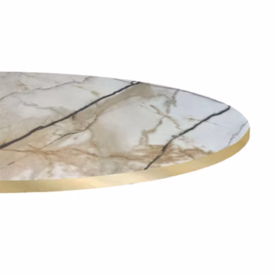 Plateau rond 70cm decor marbre calcuta chants laiton – Restootab