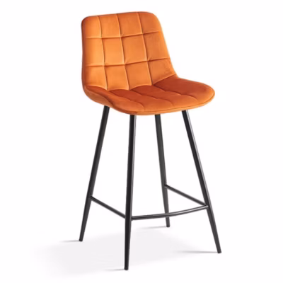 Chaise de comptoir JUTE  Velours orange  Pieds en métal  Hauteur 95 cm  Style moderne