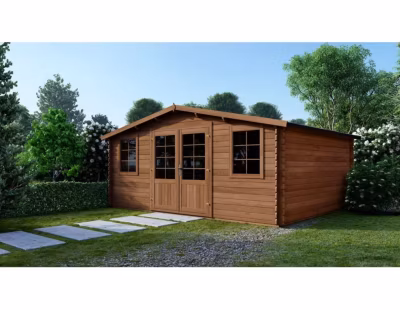 Abri de jardin en bois – 34.8m2 – 5.9×5.9m – Traité – Ep. 45mm – Couleur: marron – DOM656