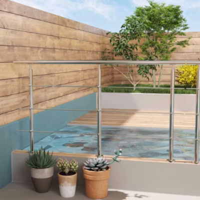 Pack garde-corps 2 m avec 3 barres en inox 304 argent installation verticale by AICA