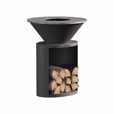 Brasero en acier noir ellipse diamètre 80 cm avec plaque de cuisson – FIRTEN