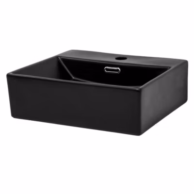 Lavabo a poser céramique noir trop-plein et garniture de vidage 415x360x130 mm