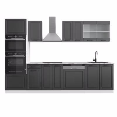 Vicco Cuisine Anthracite maison de campagne/blanc 300cm avec armoire haute, PT Marbre