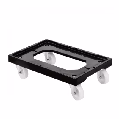 Socle rouleur 4 roues pivotantes – chape acier – noir