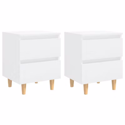 Lot de 2 Tables de chevet, Tables de Nuit, commodes de chevet pieds en pin blanc brillant 40x35x50 cm