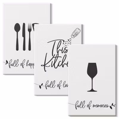Set 3 Toiles Tendues 2cm Épaisseur Wallfluent 20×30 cm Modèles D&rsquo;ustensiles De Cuisine Art Mural Salon/Bureau