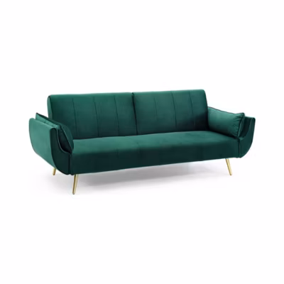 Canapé droit DANNA vert émeraude  Canapé scandinave convertible en velours avec pieds en métal