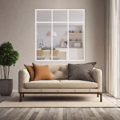 Verrière 3 sections avec imposte – L x H : 102 x 110 cm – Laqué blanc 9003 granité – vitrages inclus