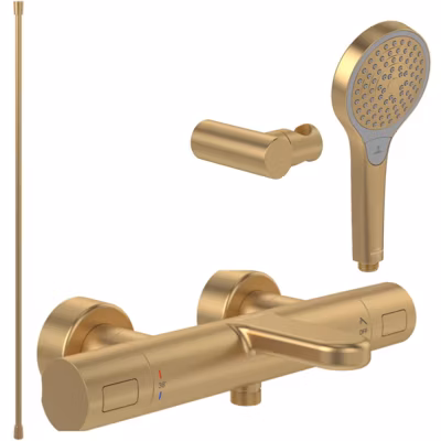 Pack mitigeur baignoire thermostatique VILLEROY ET BOCH Universal rond Or brossé avec ensemble