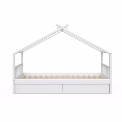Vitalispa Lit cabane Blanc 90×200 cm avec 2 tiroirs