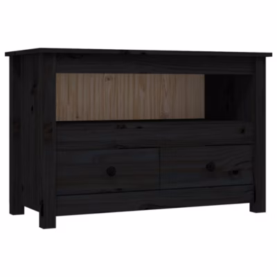 Prolenta Premium –  Meuble TV Noir 79x35x52 cm Bois de pin massif