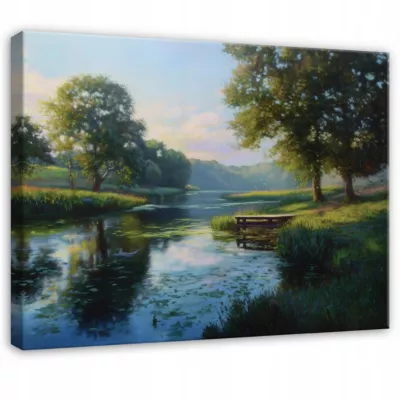 Tableau Décoration Murale Impression Sur Toile Forêt Rivière Vert – 60×40 cm – Tableau Décoration Murale Chambre et salon