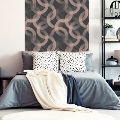 Papier peint intissé pré-encollé – GRIS ROSE CERCLES – 1 rouleau de 300x60cm