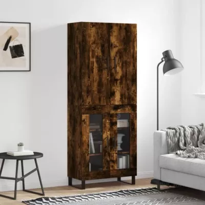 vidaXL Buffet haut Chêne fumé 69,5x34x180 cm Bois d&rsquo;ingénierie 3195760