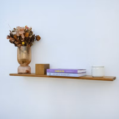 Etagère Murale en Bois Teck Huilé Rectangle – Fixation Inclus – 18x180x1200mm – Etagère de Bureau, Cuisine, Salle de bain, Salon
