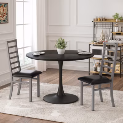 Ensemble 2 chaises salle à manger métal pieds acier assises cuir PU hautes sans accoudoirs cuisine salon gris
