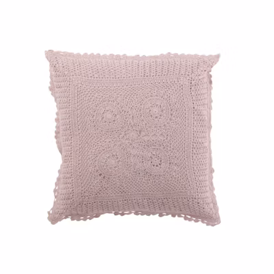 Coussin carré avec dentelles en coton mauve 42x42cm