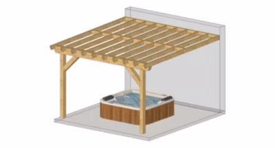 Carport pergola adossée 400cmx500cm Bois DOUGLAS Français label PEFC (Charpente – Auvent- Abri terrasse) surface 20 m²