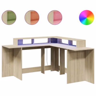 Bureau avec lumières LED chêne sonoma bois d&rsquo;ingénierie vidaXL