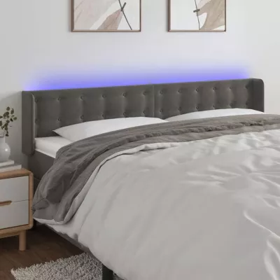 vidaXL Tête de Lit à LED Meuble de Chambre à Coucher Accessoire de Lit Double Tête de Cadre de Lit Intérieur Gris Foncé 3123737