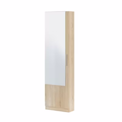 Étagère à chaussures avec miroir d&rsquo;entrée coloris chêne canadien – Hauteur 180 x Longueur 50 x Profondeur 22 cm
