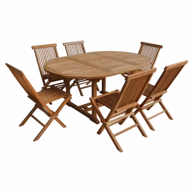 Salon de jardin en teck LOMBOK – table ronde extensible – 6 places – HAPPY GARDEN