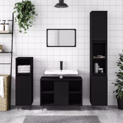 ZMH Armoire de salle de bain noir 80x33x60 cm bois d&rsquo;ingénierie