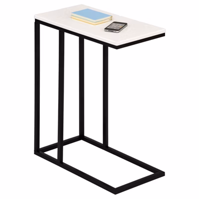 Bout de canapé DEBORA table d&rsquo;appoint table à café table basse de salon cadre en métal noir plateau rectangulaire en MDF blanc mat