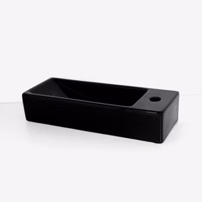 Lave main Rectangle Droite – Céramique Noire – 38×15 cm – Minimalist