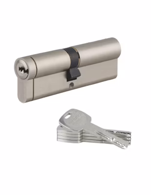 Cylindre double entrée Transit 1 UNIKEY (achetez-en plusieurs, ouvrez avec la même clé), 50x50mm, 5 clés, nickelé – THIRARD