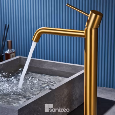 Mitigeur de Lavabo Anti-Calcaire Bec Haut Or Brossé IMEX MONZA BDM039-3OC