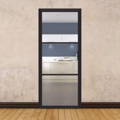 Porte battante noire H 2040 x L 830 mm – 3 verres clairs horizontaux
