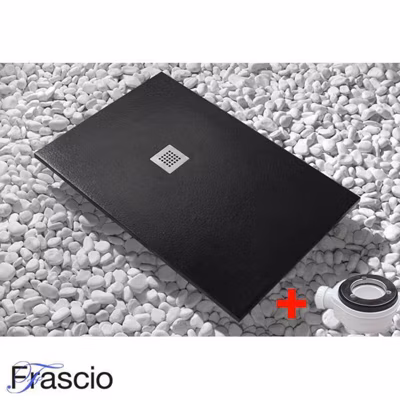 Receveur de Douche 200X115 cm Ligne Vulcano Fin Noir en Résine Synthétique et Poudre de Marbre Avec Drain Gratuit FRASCIO