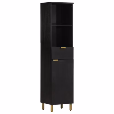 Armoire de salle de bain-Meuble de salle de bain noir 38x33x160 cm bois massif manguier 659725