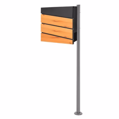 Boîte aux lettres anthracite / imitation bois avec support argenté en acier