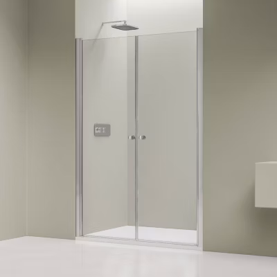 Paroi de douche Profil chrome 116x195cm en verre 6mm, Cabine de douche niche encastrée 2 portes battantes – NT218