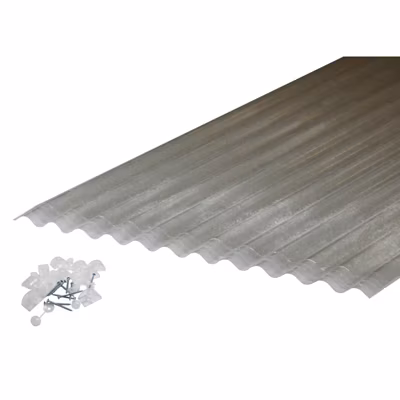 Lot 5 plaques POLYESTER PO 76/18 + 6 kits de fixations Translucide, l.90 cm, L.250 cm