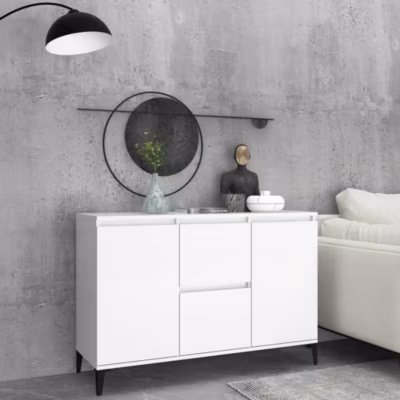 Buffet-Meuble de rangement blanc 102x35x70 cm bois d&rsquo;ingénierie