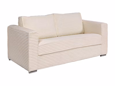 Canapé 3 places convertible express en velours côtelé grosses côtes beige – Couchage à lattes larges 140 cm –  Matelas 18 cm