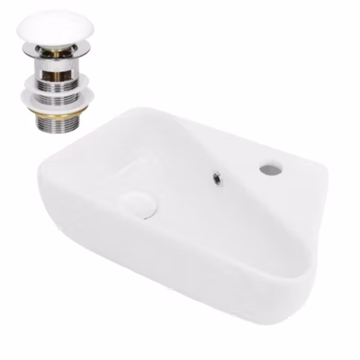 Lavabo en Céramique Blanc, 45x27x13 cm, Anguleux, avec Bouchon de Vidage Blanc