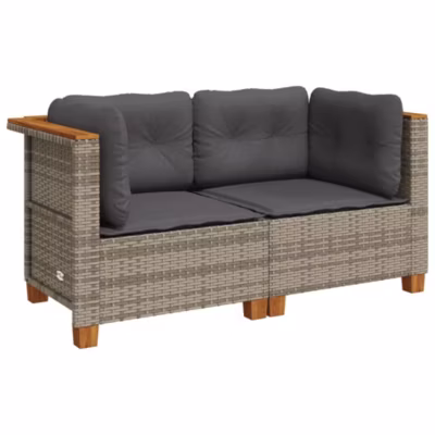 Canapés d&rsquo;angle de jardin et coussins 2 pcs gris résine tressée vidaXL