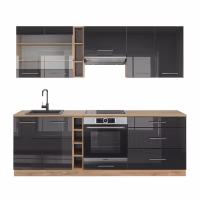 Vicco Cuisine Anthracite brillant/Chêne doré 235cm , PT Chêne