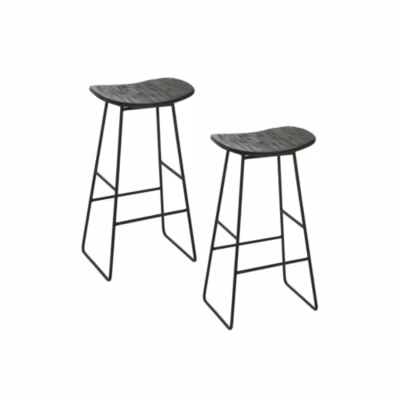 Tabourets de bar en teck recyclé brossé et en métal (lot de 2) noir  – DILI