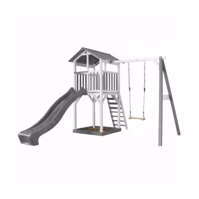 AXI Structure de jeu Beach Tower Blanc Gris avec 1 balancoire et toboggan Gris