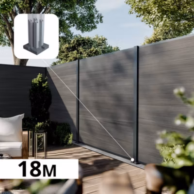 Kit Clôture Composite CRUZ Ardoise 18×1,8m – Bois composite & Aluminium – Poteaux sur Platines Gris – Brise vue – Palissade