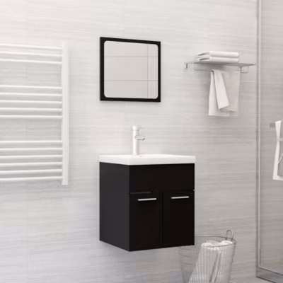 Ensemble de meubles de salle de bain 2 pcs-Meuble de salle de bain Noir Aggloméré 837264