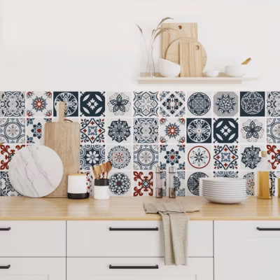 Stickers carrelage effet carreaux de ciment 15x15cm – Kit de 24